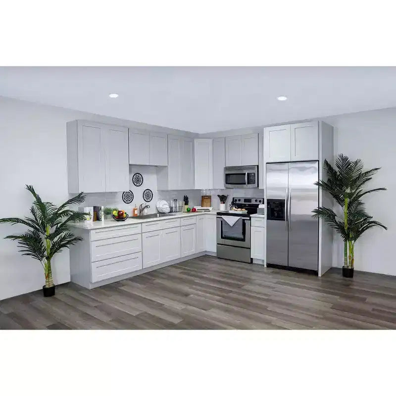 Meuble bas de cuisine de 24 po L x 34,5 po H x 24 po P avec tiroir et portes doubles, cadre en contreplaqué, recouvrement total, fermeture en douceur, prêt à assembler