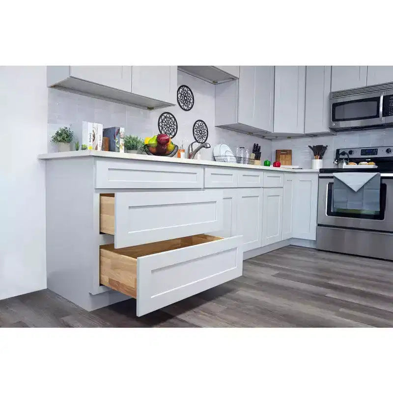 Meuble bas de cuisine de 24 po L x 34,5 po H x 24 po P avec tiroir et portes doubles, cadre en contreplaqué, recouvrement total, fermeture en douceur, prêt à assembler