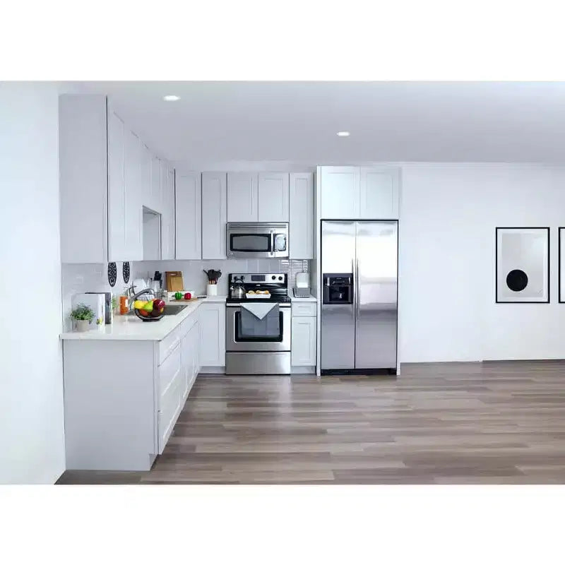 Meuble bas de cuisine de 24 po L x 34,5 po H x 24 po P avec tiroir et portes doubles, cadre en contreplaqué, recouvrement total, fermeture en douceur, prêt à assembler