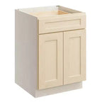 Meuble bas de cuisine de 24 po L x 34,5 po H x 24 po P avec tiroir et portes doubles, cadre en contreplaqué, recouvrement total, fermeture en douceur, prêt à assembler