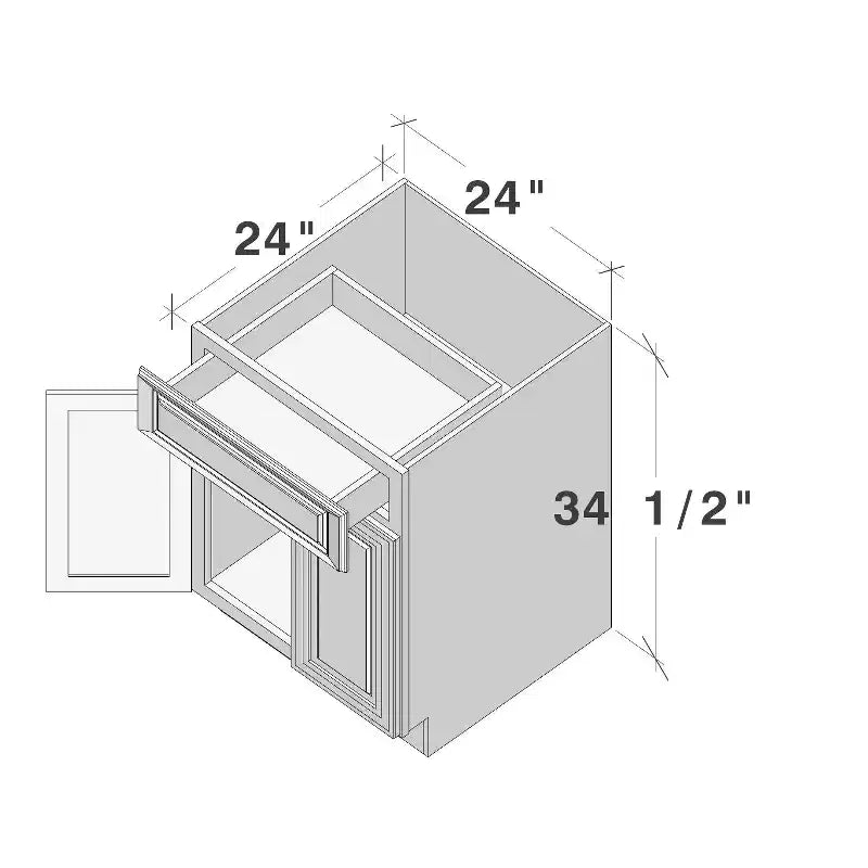 Meuble bas de cuisine de 24 po L x 34,5 po H x 24 po P avec tiroir et portes doubles, cadre en contreplaqué, recouvrement total, fermeture en douceur, prêt à assembler