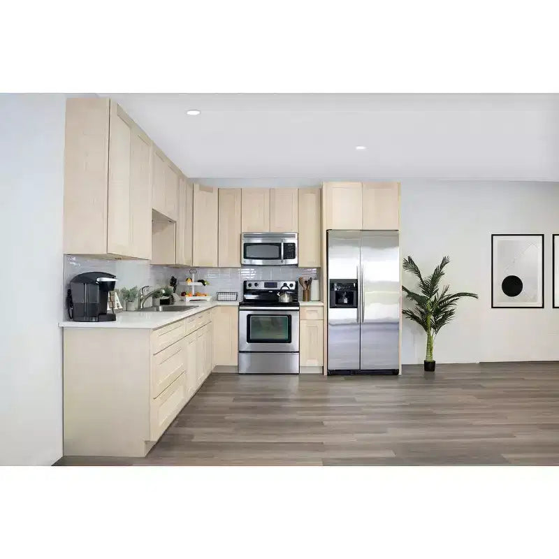 Meuble bas de cuisine de 24 po L x 34,5 po H x 24 po P avec tiroir et portes doubles, cadre en contreplaqué, recouvrement total, fermeture en douceur, prêt à assembler