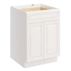 Meuble bas de cuisine de 24 po L x 34,5 po H x 24 po P avec tiroir et portes doubles, cadre en contreplaqué, recouvrement total, fermeture en douceur, prêt à assembler