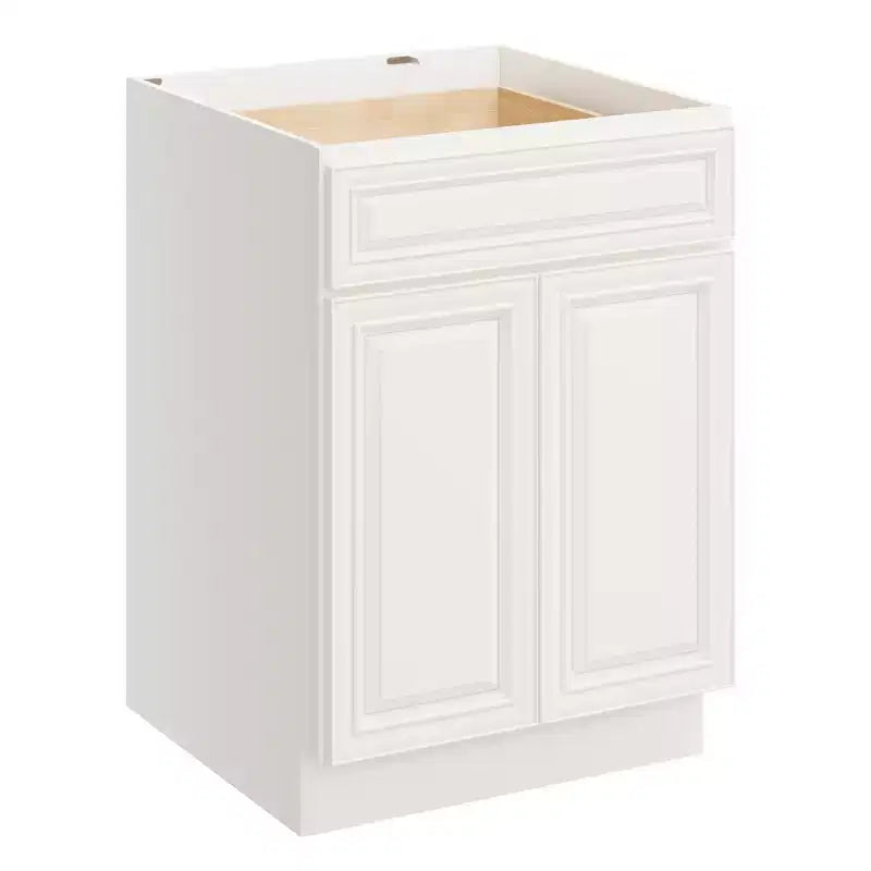Meuble bas de cuisine de 24 po L x 34,5 po H x 24 po P avec tiroir et portes doubles, cadre en contreplaqué, recouvrement total, fermeture en douceur, prêt à assembler