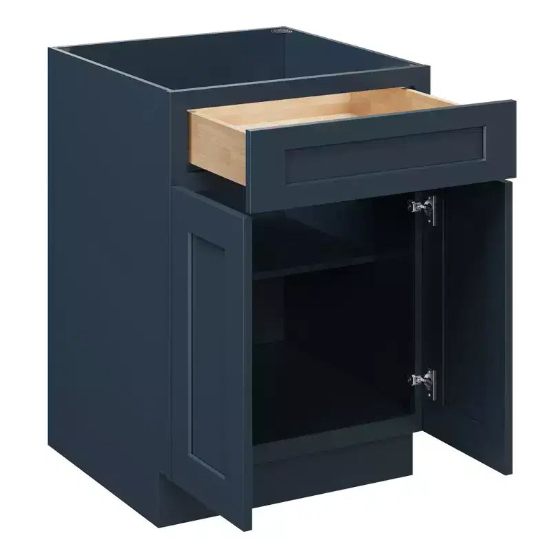 Meuble bas de cuisine de 24 po L x 34,5 po H x 24 po P avec tiroir et portes doubles, cadre en contreplaqué, recouvrement total, fermeture en douceur, prêt à assembler