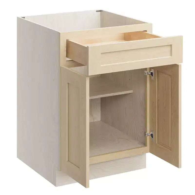Meuble bas de cuisine de 24 po L x 34,5 po H x 24 po P avec tiroir et portes doubles, cadre en contreplaqué, recouvrement total, fermeture en douceur, prêt à assembler