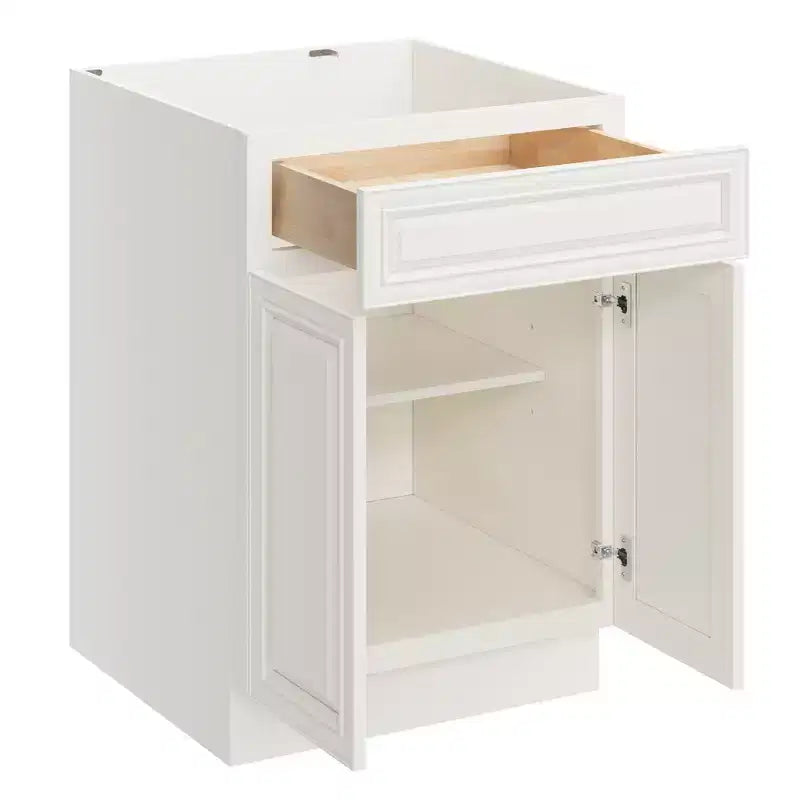 Meuble bas de cuisine de 24 po L x 34,5 po H x 24 po P avec tiroir et portes doubles, cadre en contreplaqué, recouvrement total, fermeture en douceur, prêt à assembler