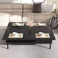 Table basse relevable avec 2 tiroirs, table de cocktail moderne, table d'appoint pour canapé, table de rangement avec plateau pliant, blanc/noir