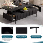 Table basse relevable avec 2 tiroirs, table de cocktail moderne, table d'appoint pour canapé, table de rangement avec plateau pliant, blanc/noir