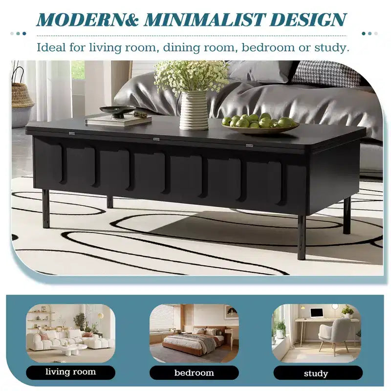 Table basse relevable avec 2 tiroirs, table de cocktail moderne, table d'appoint pour canapé, table de rangement avec plateau pliant, blanc/noir
