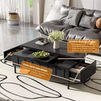 Table basse relevable avec 2 tiroirs, table de cocktail moderne, table d'appoint pour canapé, table de rangement avec plateau pliant, blanc/noir