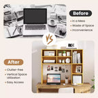 Étagère de bureau avec 7 compartiments ouverts et 3 étagères réglables Naturel/Beige/Gris/Marron/Blanc