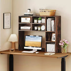 Étagère de bureau avec 7 compartiments ouverts et 3 étagères réglables Naturel/Beige/Gris/Marron/Blanc