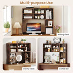 Étagère de bureau avec 7 compartiments ouverts et 3 étagères réglables Naturel/Beige/Gris/Marron/Blanc