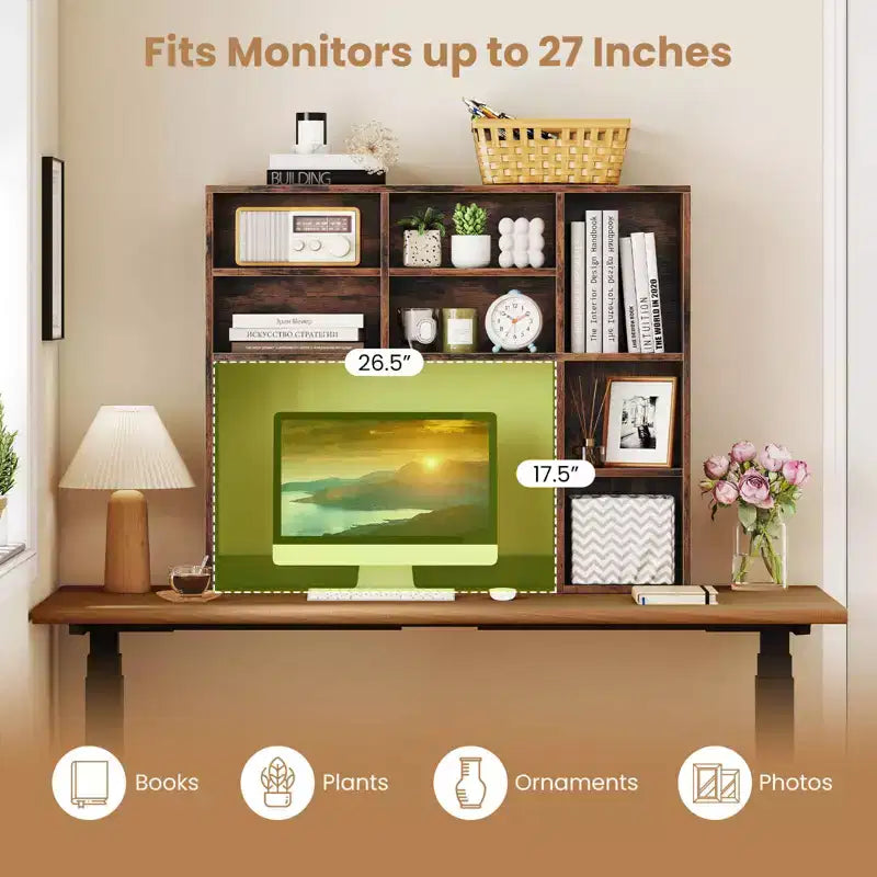 Étagère de bureau avec 7 compartiments ouverts et 3 étagères réglables Naturel/Beige/Gris/Marron/Blanc
