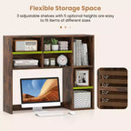 Étagère de bureau avec 7 compartiments ouverts et 3 étagères réglables Naturel/Beige/Gris/Marron/Blanc