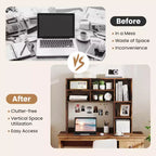 Étagère de bureau avec 7 compartiments ouverts et 3 étagères réglables Naturel/Beige/Gris/Marron/Blanc