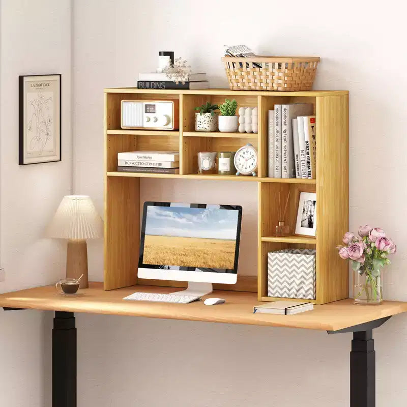 Étagère de bureau avec 7 compartiments ouverts et 3 étagères réglables Naturel/Beige/Gris/Marron/Blanc