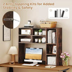 Étagère de bureau avec 7 compartiments ouverts et 3 étagères réglables Naturel/Beige/Gris/Marron/Blanc