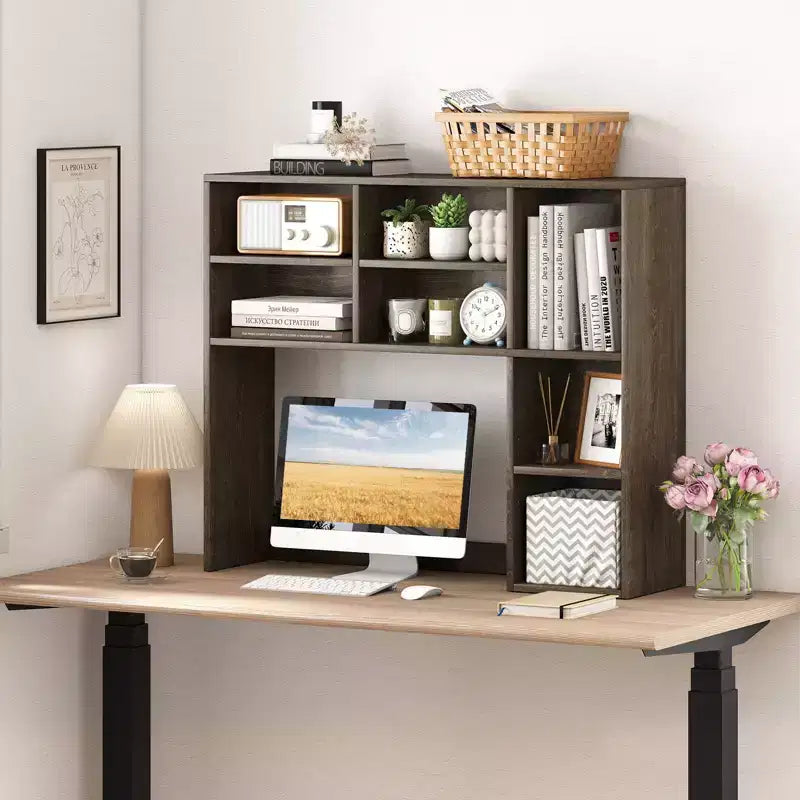 Étagère de bureau avec 7 compartiments ouverts et 3 étagères réglables Naturel/Beige/Gris/Marron/Blanc
