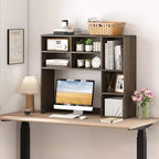 Étagère de bureau avec 7 compartiments ouverts et 3 étagères réglables Naturel/Beige/Gris/Marron/Blanc