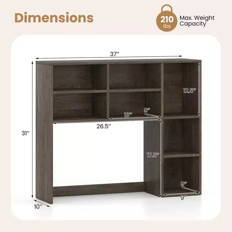 Étagère de bureau avec 7 compartiments ouverts et 3 étagères réglables Naturel/Beige/Gris/Marron/Blanc