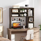 Étagère de bureau avec 7 compartiments ouverts et 3 étagères réglables Naturel/Beige/Gris/Marron/Blanc
