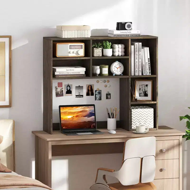 Étagère de bureau avec 7 compartiments ouverts et 3 étagères réglables Naturel/Beige/Gris/Marron/Blanc