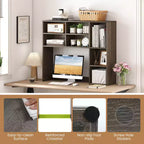 Étagère de bureau avec 7 compartiments ouverts et 3 étagères réglables Naturel/Beige/Gris/Marron/Blanc