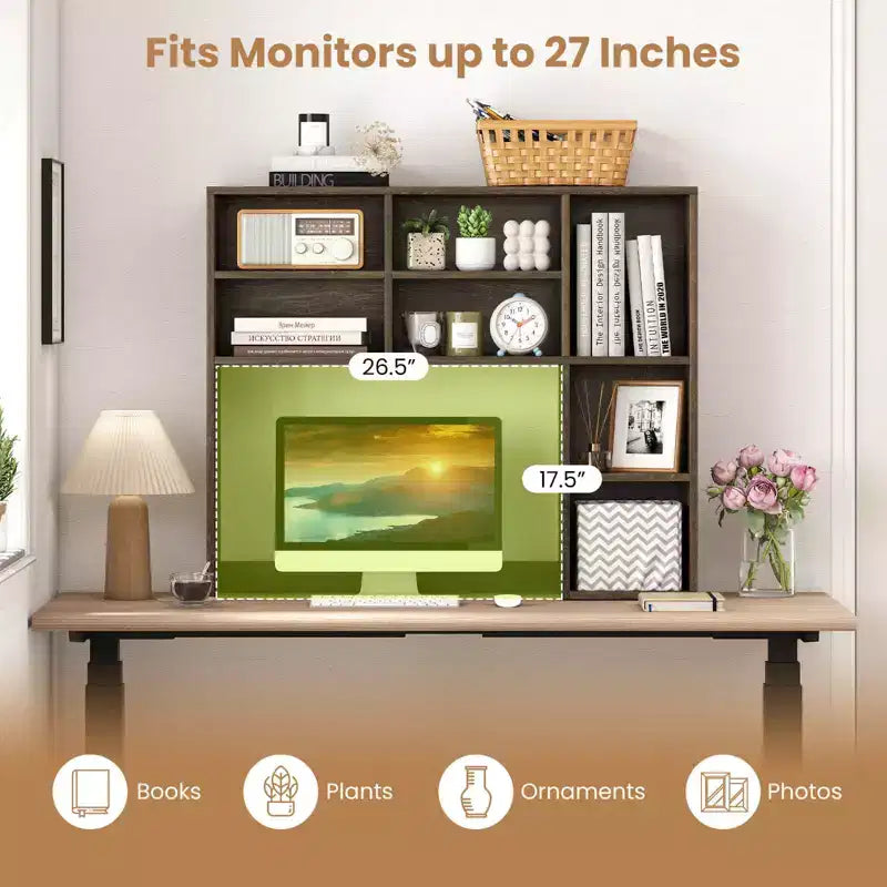Étagère de bureau avec 7 compartiments ouverts et 3 étagères réglables Naturel/Beige/Gris/Marron/Blanc