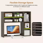 Étagère de bureau avec 7 compartiments ouverts et 3 étagères réglables Naturel/Beige/Gris/Marron/Blanc