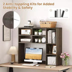 Étagère de bureau avec 7 compartiments ouverts et 3 étagères réglables Naturel/Beige/Gris/Marron/Blanc