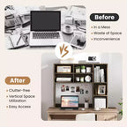 Étagère de bureau avec 7 compartiments ouverts et 3 étagères réglables Naturel/Beige/Gris/Marron/Blanc