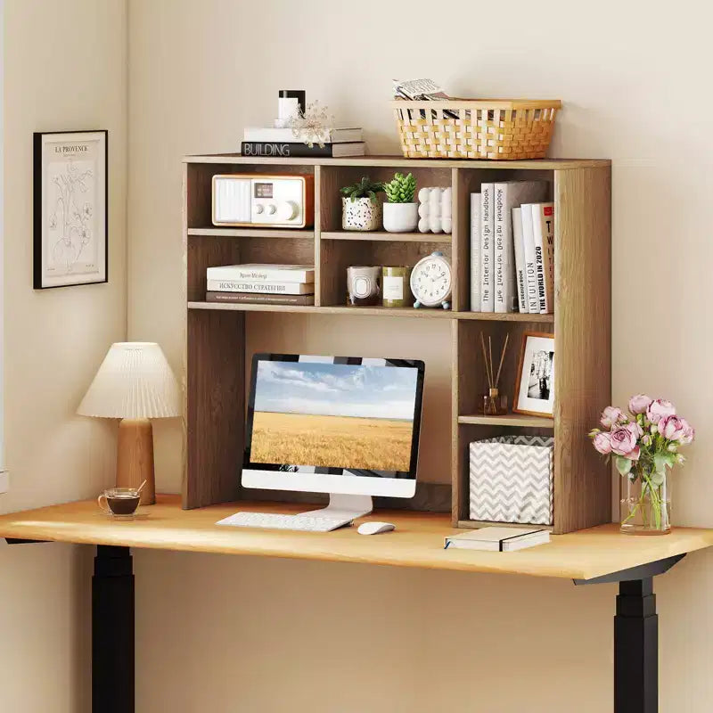 Étagère de bureau avec 7 compartiments ouverts et 3 étagères réglables Naturel/Beige/Gris/Marron/Blanc