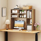Étagère de bureau avec 7 compartiments ouverts et 3 étagères réglables Naturel/Beige/Gris/Marron/Blanc