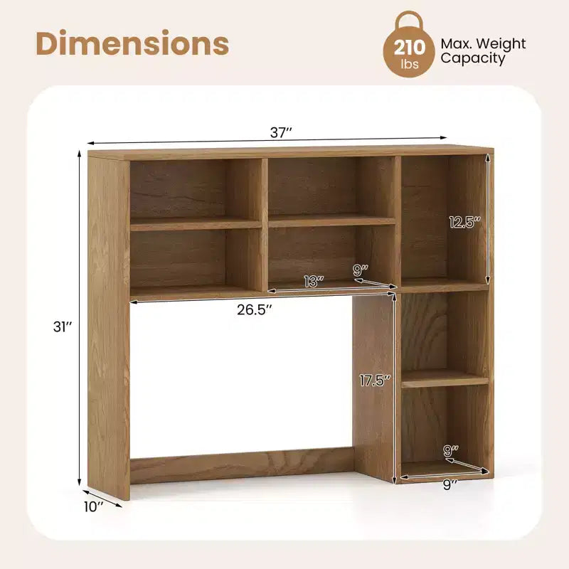 Étagère de bureau avec 7 compartiments ouverts et 3 étagères réglables Naturel/Beige/Gris/Marron/Blanc
