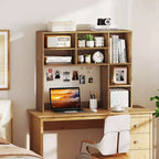 Étagère de bureau avec 7 compartiments ouverts et 3 étagères réglables Naturel/Beige/Gris/Marron/Blanc
