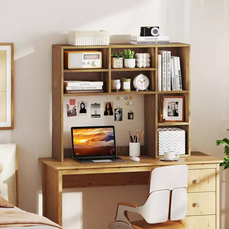 Étagère de bureau avec 7 compartiments ouverts et 3 étagères réglables Naturel/Beige/Gris/Marron/Blanc