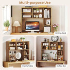 Étagère de bureau avec 7 compartiments ouverts et 3 étagères réglables Naturel/Beige/Gris/Marron/Blanc