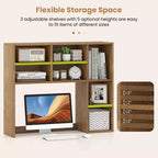 Étagère de bureau avec 7 compartiments ouverts et 3 étagères réglables Naturel/Beige/Gris/Marron/Blanc
