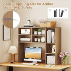Étagère de bureau avec 7 compartiments ouverts et 3 étagères réglables Naturel/Beige/Gris/Marron/Blanc