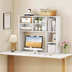 Étagère de bureau avec 7 compartiments ouverts et 3 étagères réglables Naturel/Beige/Gris/Marron/Blanc