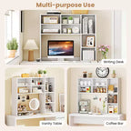 Étagère de bureau avec 7 compartiments ouverts et 3 étagères réglables Naturel/Beige/Gris/Marron/Blanc