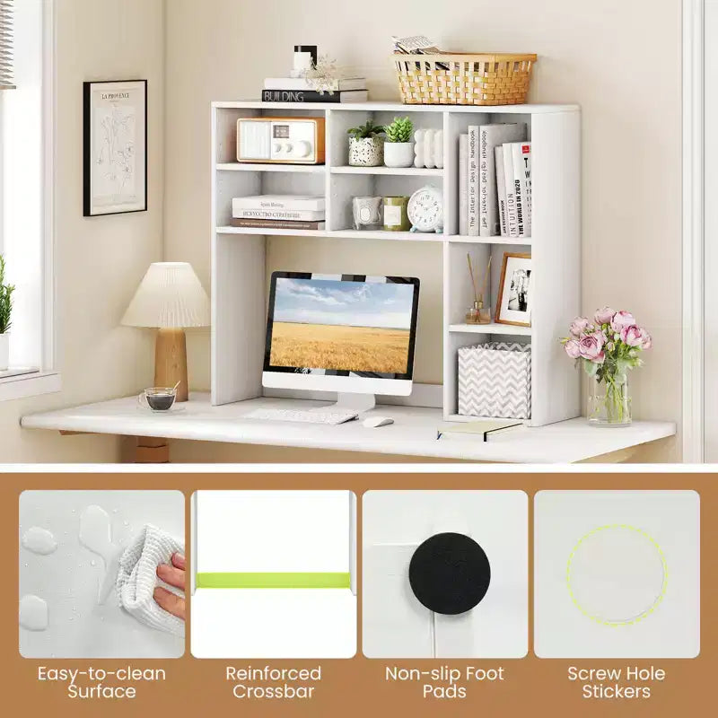 Étagère de bureau avec 7 compartiments ouverts et 3 étagères réglables Naturel/Beige/Gris/Marron/Blanc
