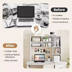 Étagère de bureau avec 7 compartiments ouverts et 3 étagères réglables Naturel/Beige/Gris/Marron/Blanc
