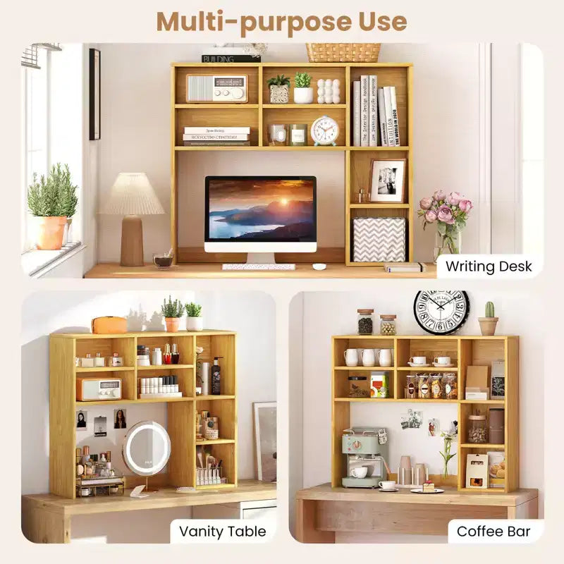 Étagère de bureau avec 7 compartiments ouverts et 3 étagères réglables Naturel/Beige/Gris/Marron/Blanc