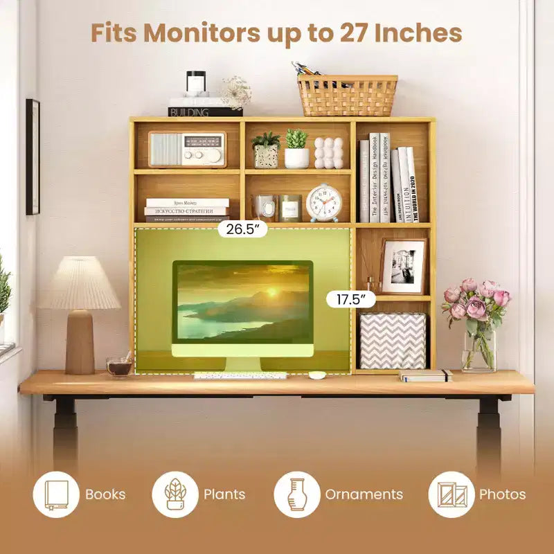 Étagère de bureau avec 7 compartiments ouverts et 3 étagères réglables Naturel/Beige/Gris/Marron/Blanc