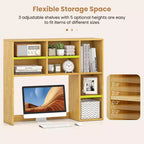 Étagère de bureau avec 7 compartiments ouverts et 3 étagères réglables Naturel/Beige/Gris/Marron/Blanc