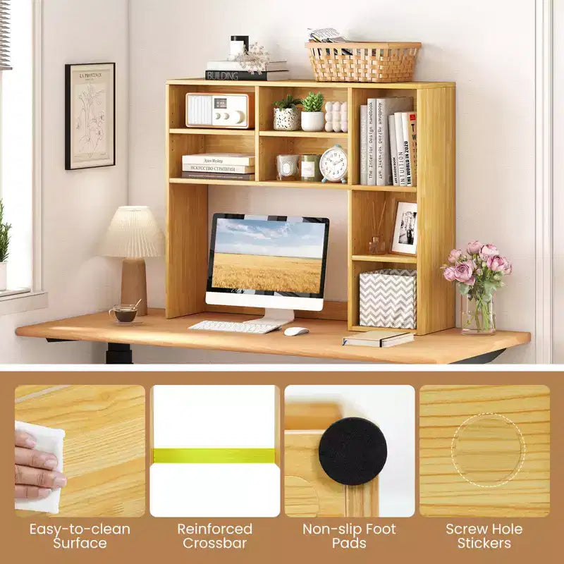 Étagère de bureau avec 7 compartiments ouverts et 3 étagères réglables Naturel/Beige/Gris/Marron/Blanc