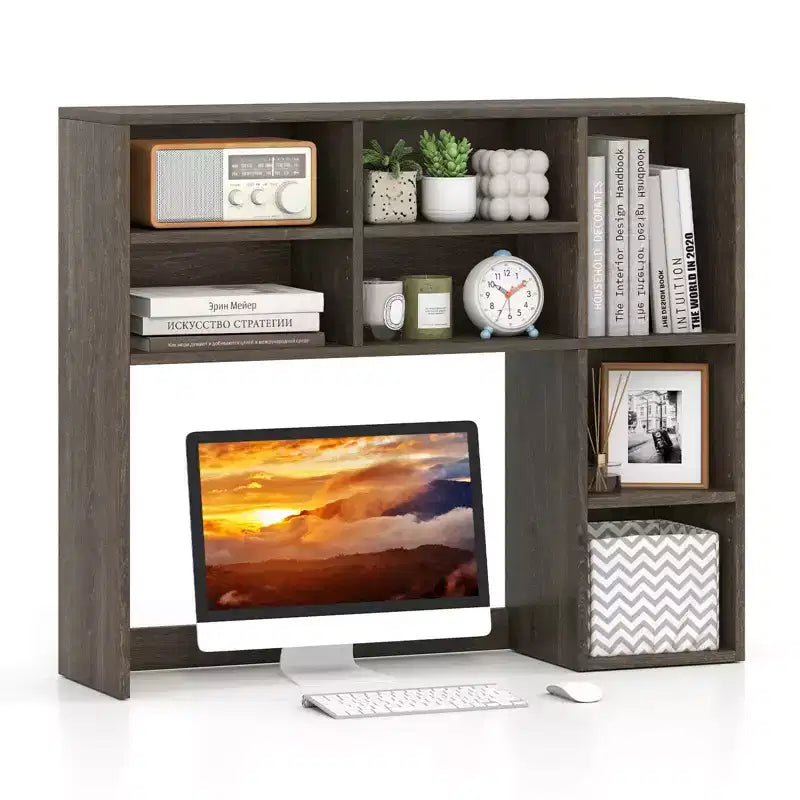 Étagère de bureau avec 7 compartiments ouverts et 3 étagères réglables Naturel/Beige/Gris/Marron/Blanc